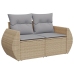 Conjunto de Sofá de Jardín de 10 Piezas con Cojines Beige Rattan Poliéster Acacia,  Conjunto de Comedor de Jardín de 3 Piezas con Cojines Beige Rattan Poliéster Acacia