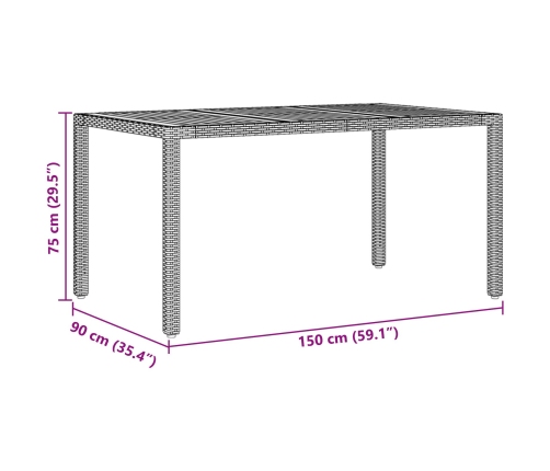 Conjunto de Comedor de Jardín  de 7 Piezas con Cojines Beige de Ratán Polipropileno