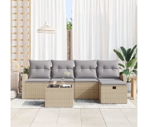 Conjunto de Sofás de Jardín  de 6 Piezas con Cojines Beige de Rattan de Polietileno