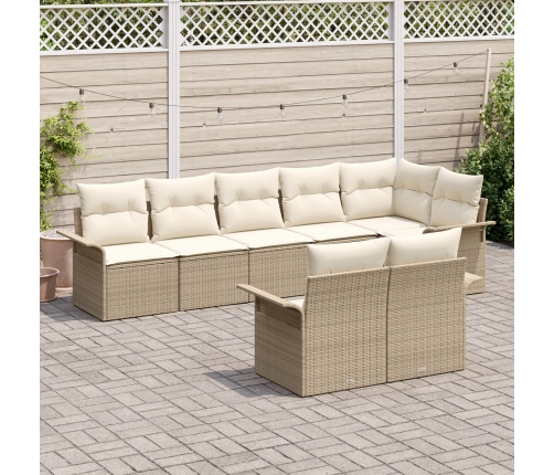 Juego de sofá de jardín de 8 piezas con cojines Beige Poliratán