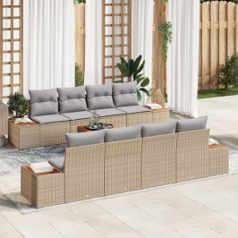 Juego de Sofá de Jardín de 9 Piezas con Cojines Beige Poliratán Acacia