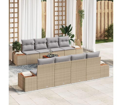 Juego de Sofá de Jardín de 9 Piezas con Cojines Beige Poliratán Acacia