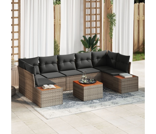 Set de Sofá de Jardín de 8 Piezas con Cojines Gris Poliratán Acacia