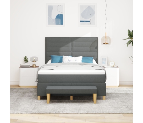 Cama con Base con Colchón y Banco Gris Oscuro 140x200 cm Tela