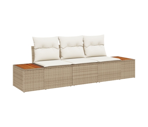 set de sofá de jardín de 3 piezas con cojines Beige Ratán Duradero