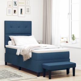 Cama Box Spring  con Colchón y Banco Azul 100x200 cm Tela