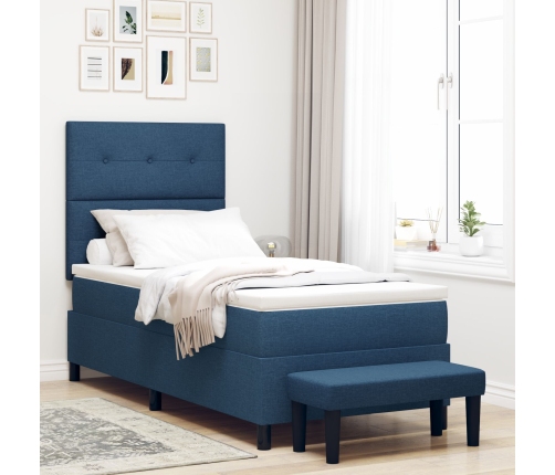 Cama Box Spring  con Colchón y Banco Azul 100x200 cm Tela