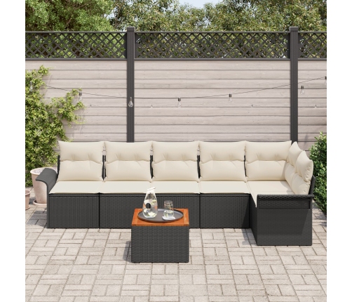 Conjunto de Sofá de Jardín  de 7 Piezas con Cojines Negro Poliratán Acacia