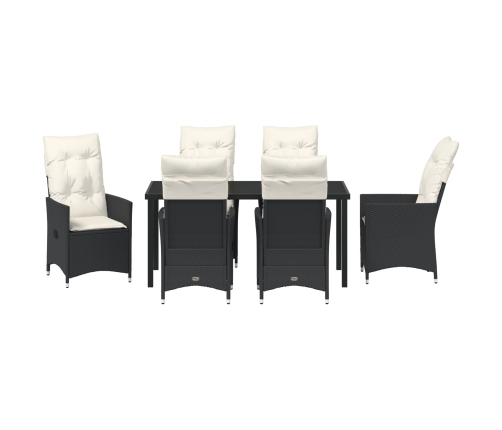 Set de Comedor de Jardín  de 7 Piezas con Cojines en Poliratán Negro