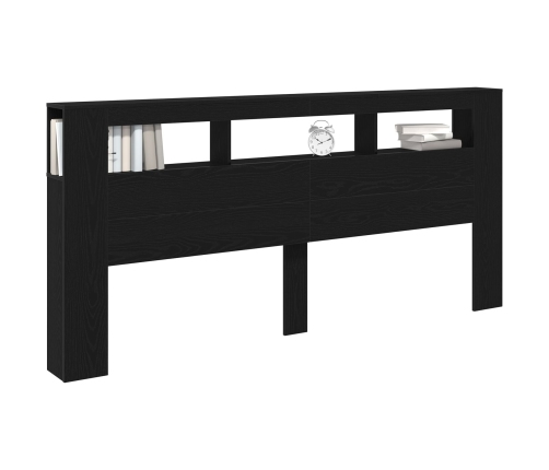 Cabecero de Almacenamiento  con Luces LED Madera Negra 220x18,5x103,5 cm