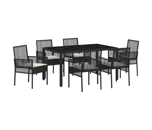 Juego de Comedor de Jardín de 7 Piezas con Cojines en Ratan Sintético Negro