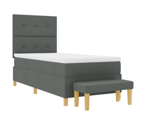 Cama con Sommier y Banco Gris Oscuro 100x200 cm Tela