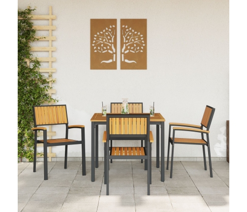 Juego de Comedor Jardín Conjunto de 5 Negro y Marrón Metal y madera
