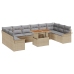Conjunto de Comedor de Jardín de 11 Piezas con Cojines Beige Poli Ratán Acacia