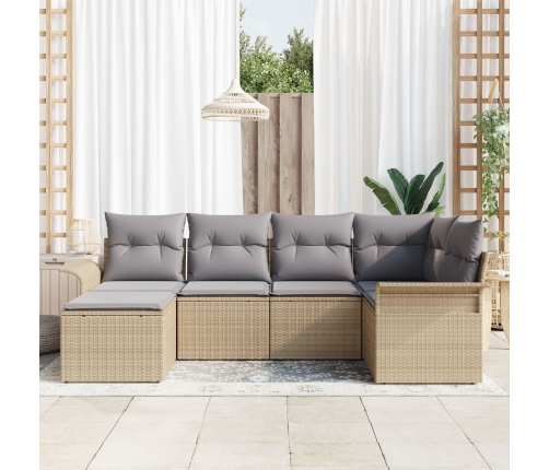 Set de Sofá de 6 Piezas de Jardín con Cojines Beige Ratán Polimérico