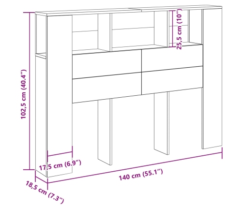Cabecera de Roble Negro de  - 140x19x104.5 cm - Hecha de Madera Ingenierizada