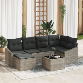 Conjunto de Comedor de Jardín de 7 Piezas con Cojines de Ratán Gris