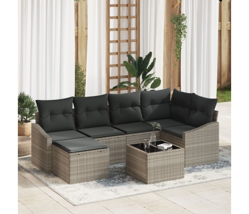 Conjunto de Comedor de Jardín de 7 Piezas con Cojines de Ratán Gris