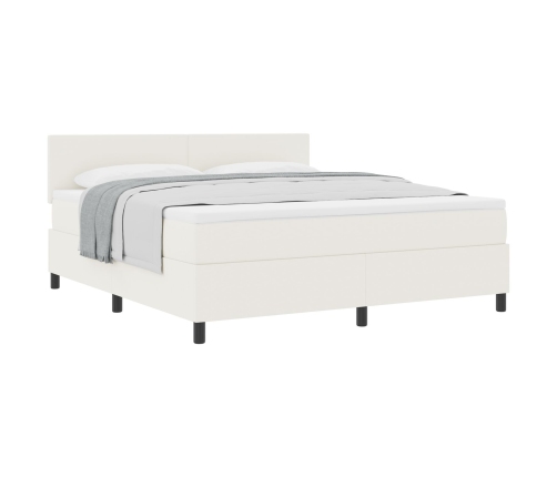 Cama Base Tapizada con Colchón Crema Super King Tela de Terciopelo