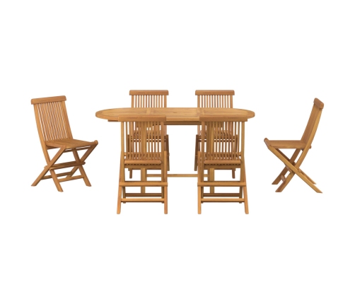 Conjunto de 7 Piezas de Comedor de Jardín de Madera Sólida de Teca