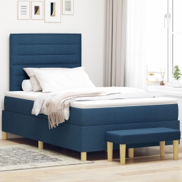 Cama con Sommier y Banco Azul 120x200 cm Tela