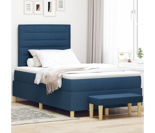 Cama con Sommier y Banco Azul 120x200 cm Tela