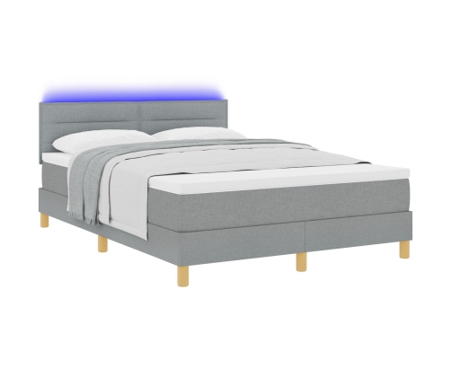 Cama Box Spring  con Colchón y Luz LED Gris Claro 160x200 cm Tela