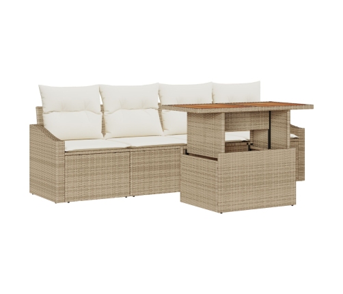 Juego de Comedor de Jardín de 5 Piezas con Cojines Beige Ratán