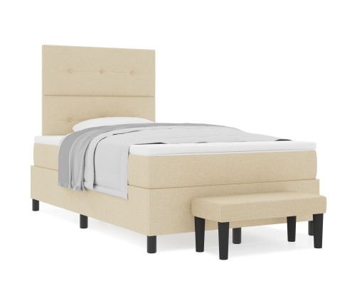 Cama Box Spring con Colchón y Banco Crema 120x200 cm Tela