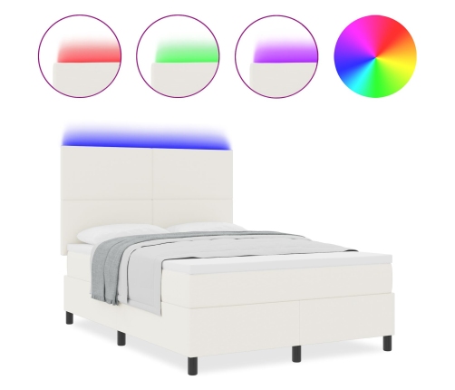 Cama con Box Spring  con Colchón&LED Crema 140x200 cm Tela de Terciopelo