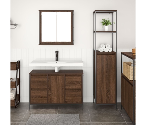Juego de Muebles de Baño de 2 Piezas  en Madera de Roble Marrón