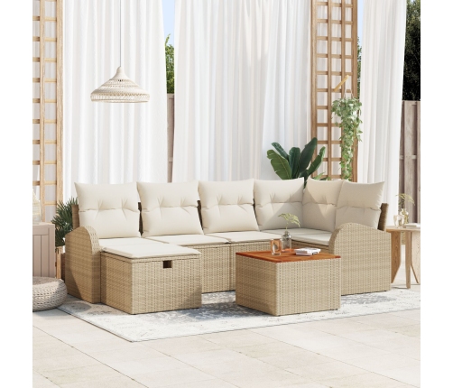 Conjunto de Sofás de Jardín de 7 Piezas con Cojines Beige de Poliratán