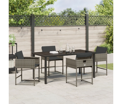 Juego de Comedor de Jardín de 5 Piezas con Cojines Gris Poliratán