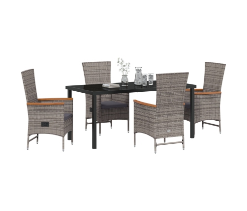 Conjunto de comedor de jardín  de 5 piezas con cojines de ratan poliéster gris