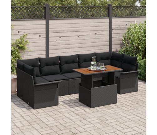Set de Sofá de Jardín  de 8 Piezas con Cojines Negro Poliratán Acacia