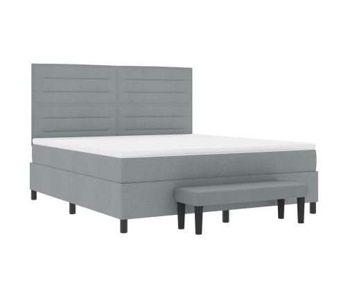 Cama de muelles  con colchón y banco gris claro 180x200 cm tela