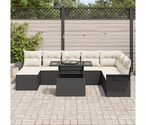 Set de Sofá de Jardín de 9 Piezas con Almohadas Negro Poliratán