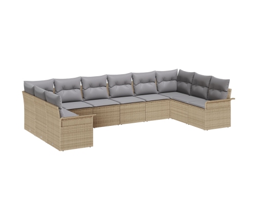 Set de Sofá de Jardín de 10 Piezas con Cojines Ratán Sintético Beige
