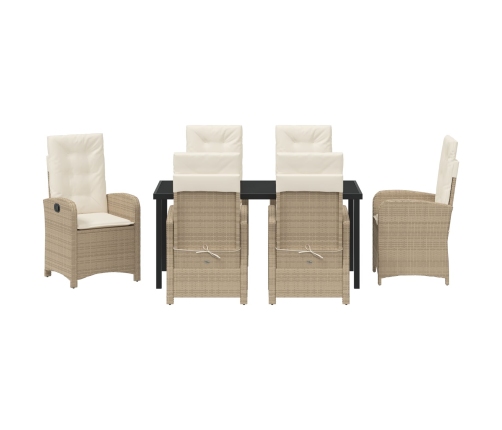 Juego de Comedor de Jardín  de 7 Piezas con Cojines Beige de Ratán Poli