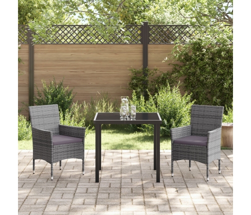 Conjunto de Comedor de Jardín de 3 Piezas Gris Ratán PE
