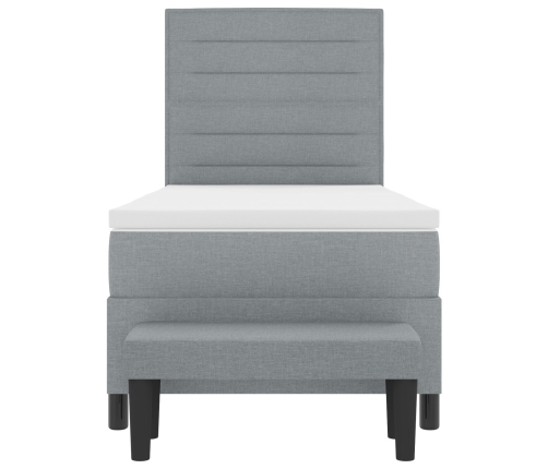Cama con Box Spring  con Colchón y Banco Gris Claro 90x200 cm Tela