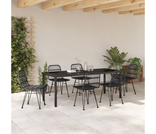 Conjunto de Comedor de Jardín  de 7 Piezas Negro Poliratán