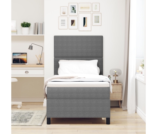 Cama con Base Tapizada  con Colchón Gris Claro 90x200 cm Tela de Terciopelo