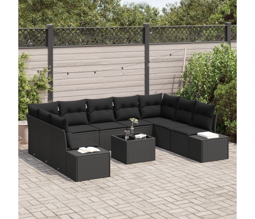 Conjunto de Sofá de Jardín  Set de 10 Negro Ratán, Poliéster, Acero