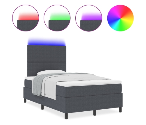 Cama con Somier de  con Colchón Gris Oscuro Tela Acanalada