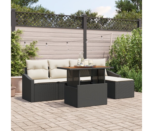 Set de Comedor de Jardín de 6 Piezas con Cojines Negras de Rattan de Poliéster