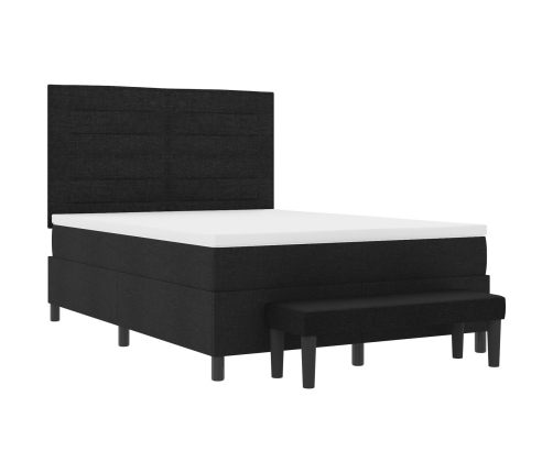Cama con Somier con Colchón & Banco Negro 140x200 cm Tela