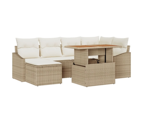 Conjunto de 7 Piezas para Comedor de Jardín con Cojines Beige de Rattan Sintético y Acacia