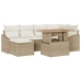 Conjunto de 7 Piezas para Comedor de Jardín con Cojines Beige de Rattan Sintético y Acacia