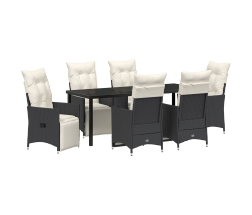 Set de Comedor de Jardín de 7 Piezas con Cojines Poliratán Negro